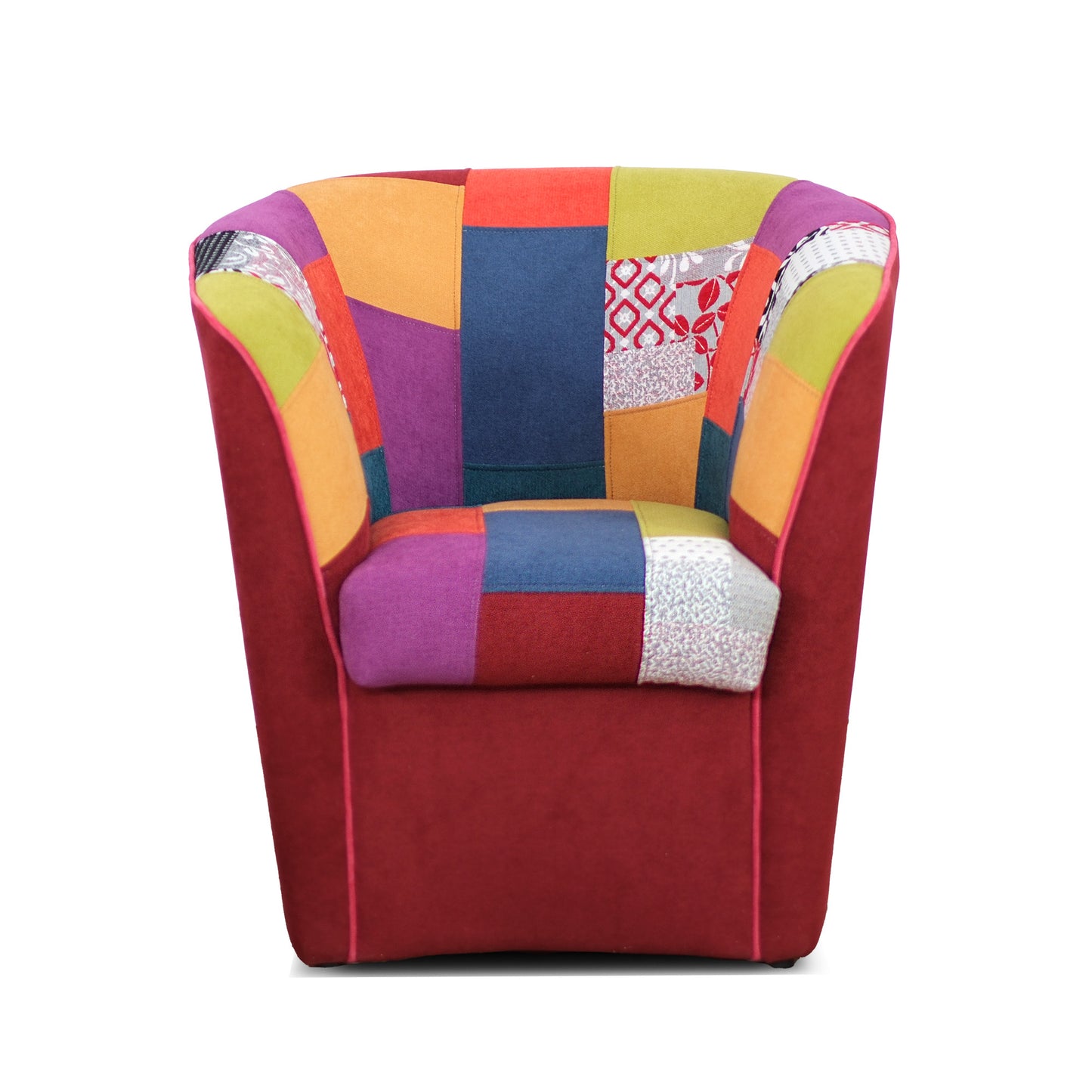 Fauteuil baignoire Valentina en tissu patchwork rouge