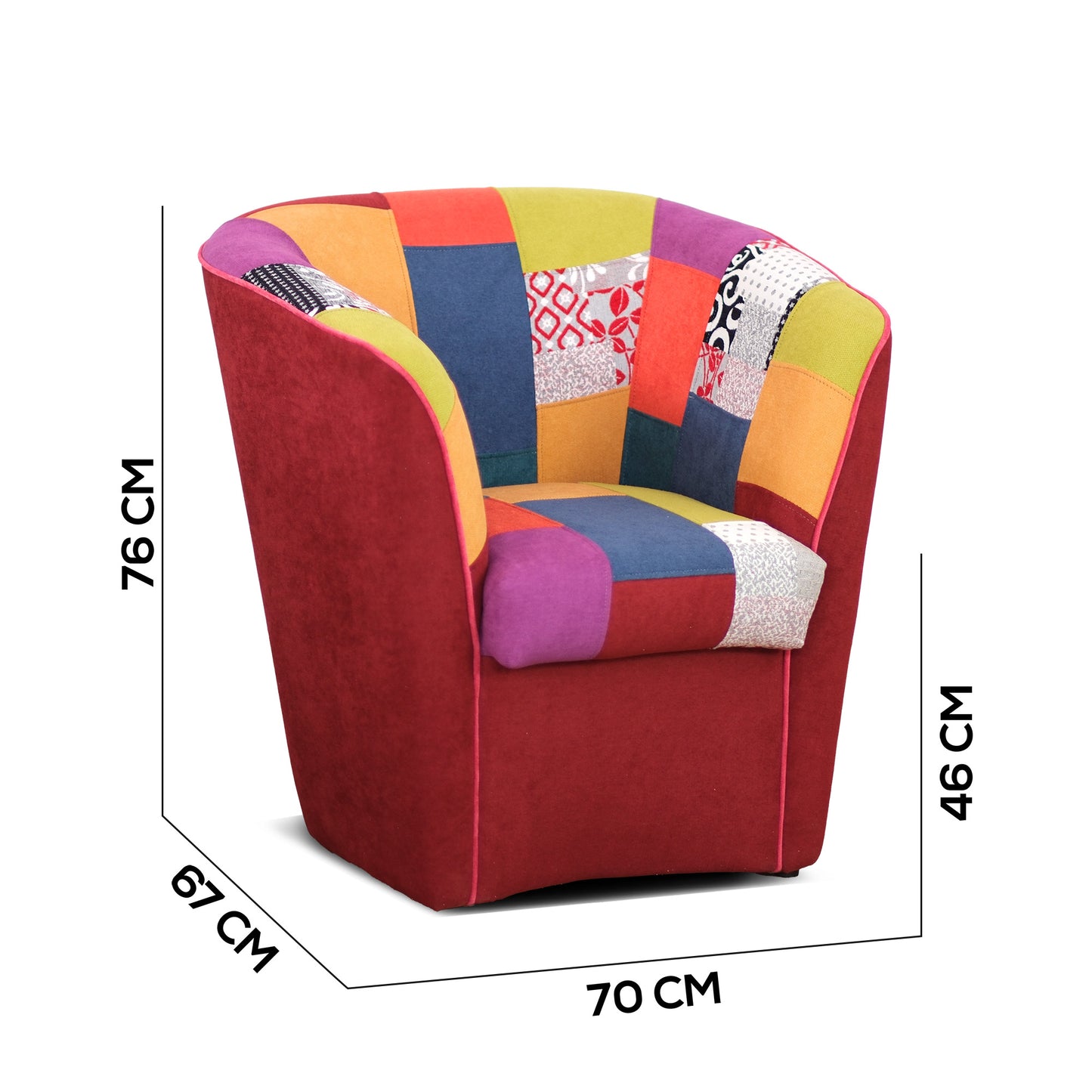 Fauteuil baignoire Valentina en tissu patchwork rouge