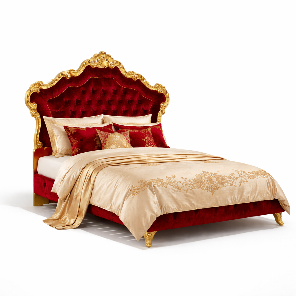 Letto Matrimoniale Vanity Barocco - Velluto e Foglia Oro - Artigianato Italiano di Lusso