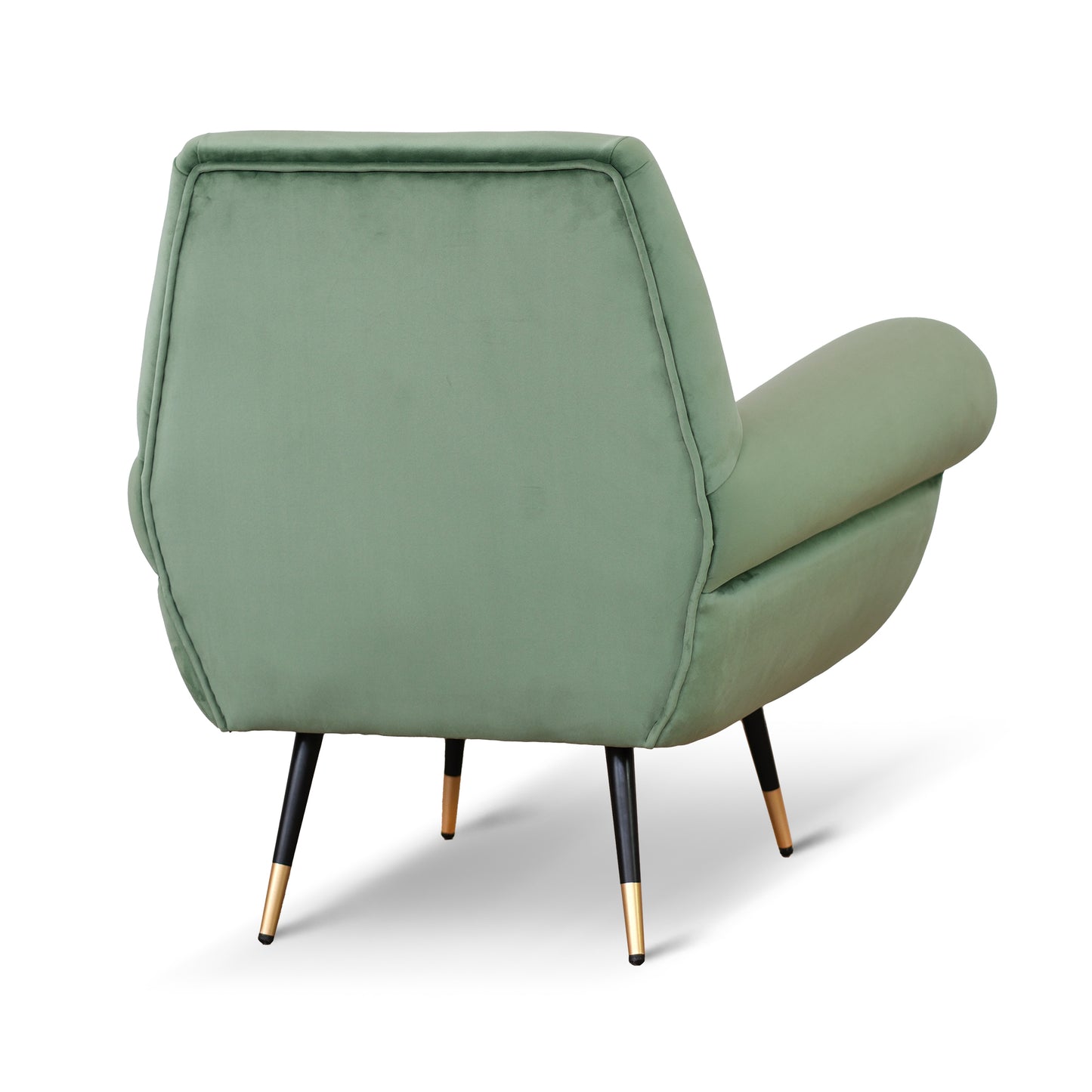 Poltrona design vintage Vico velluto verde menta gambe nere e ottone