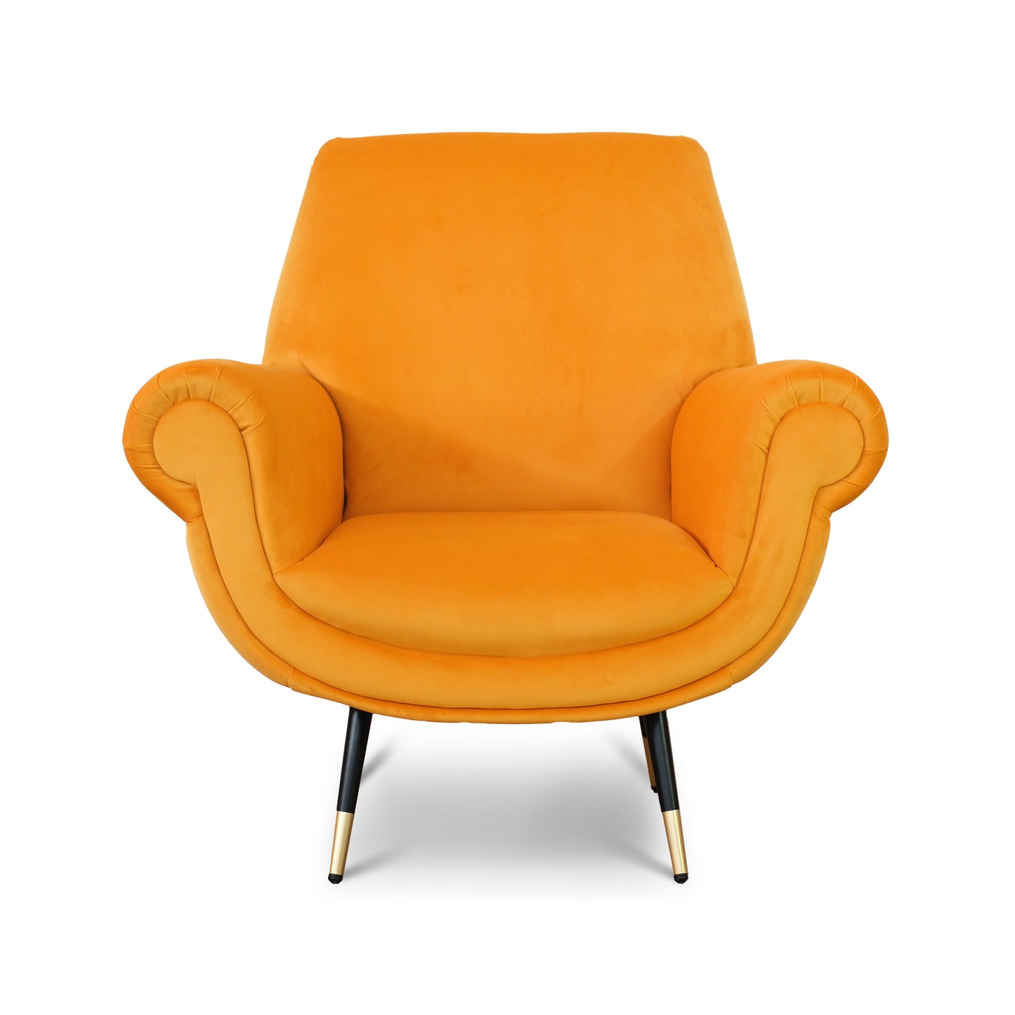Poltrona design vintage Vico velluto giallo mostarda gambe nere e ottone