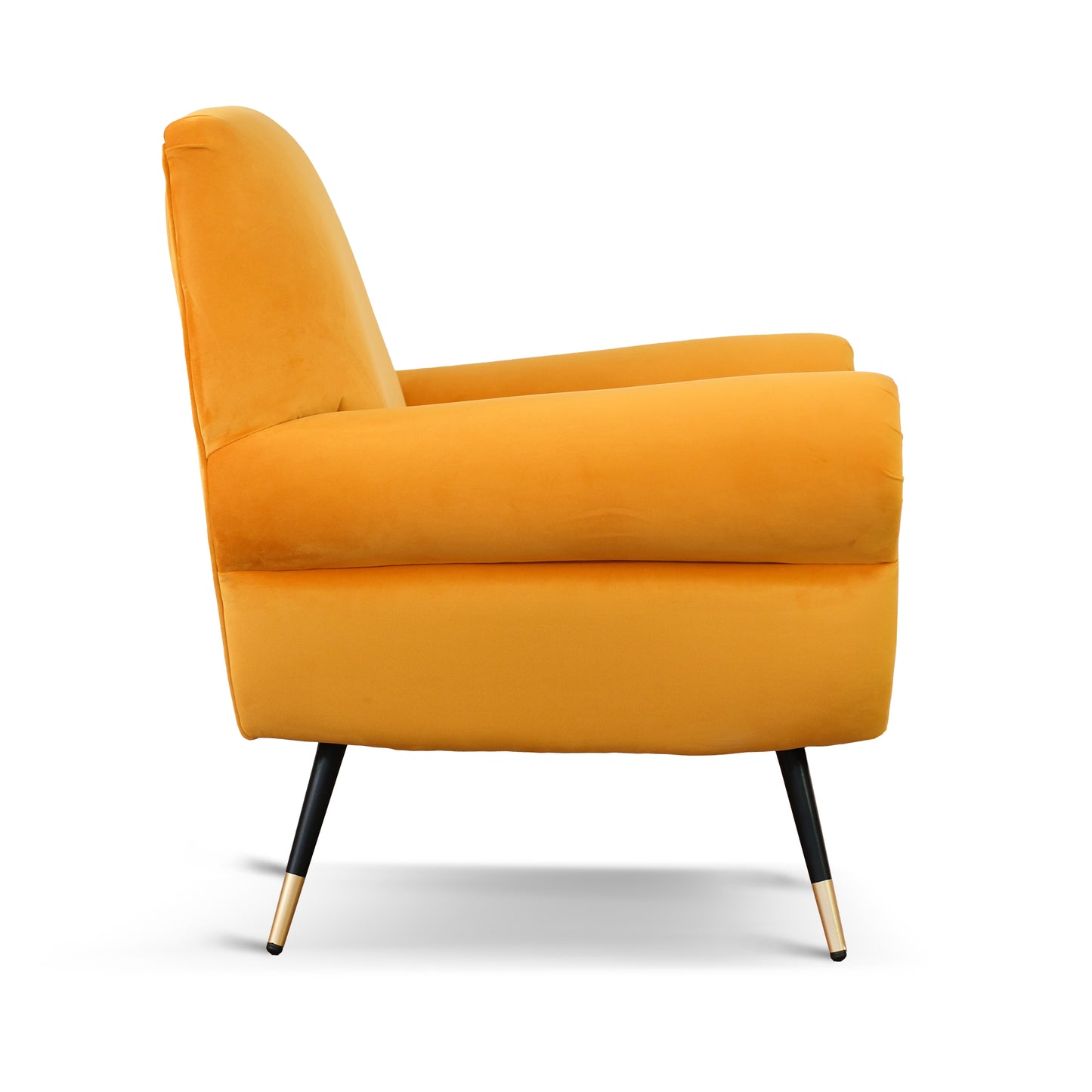 Poltrona design vintage Vico velluto giallo mostarda gambe nere e ottone