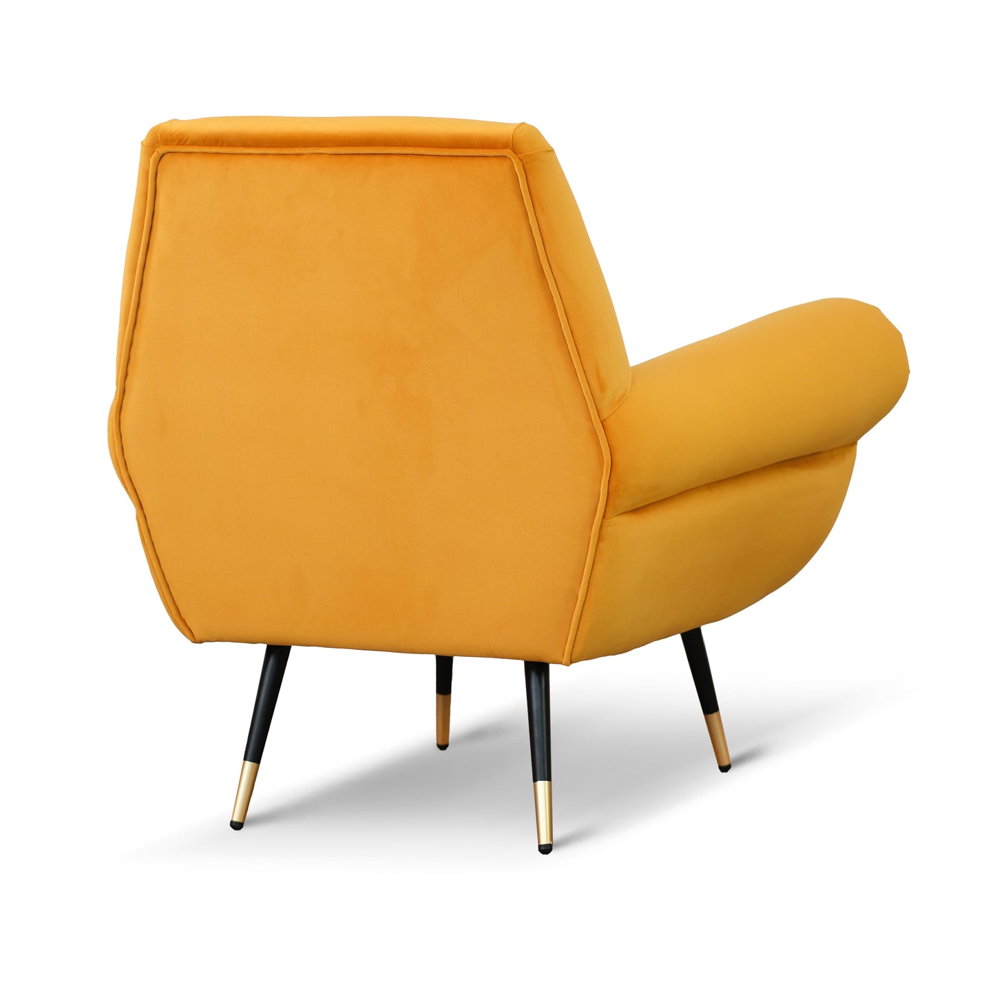 Poltrona design vintage Vico velluto giallo mostarda gambe nere e ottone