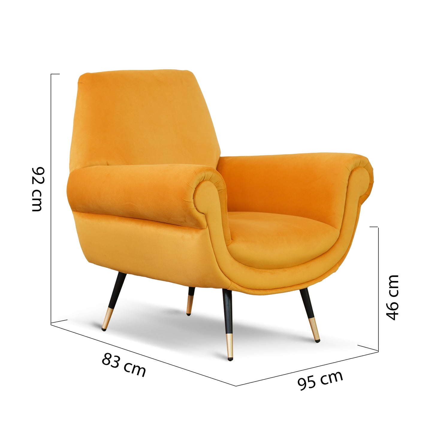 Poltrona design vintage Vico velluto giallo mostarda gambe nere e ottone