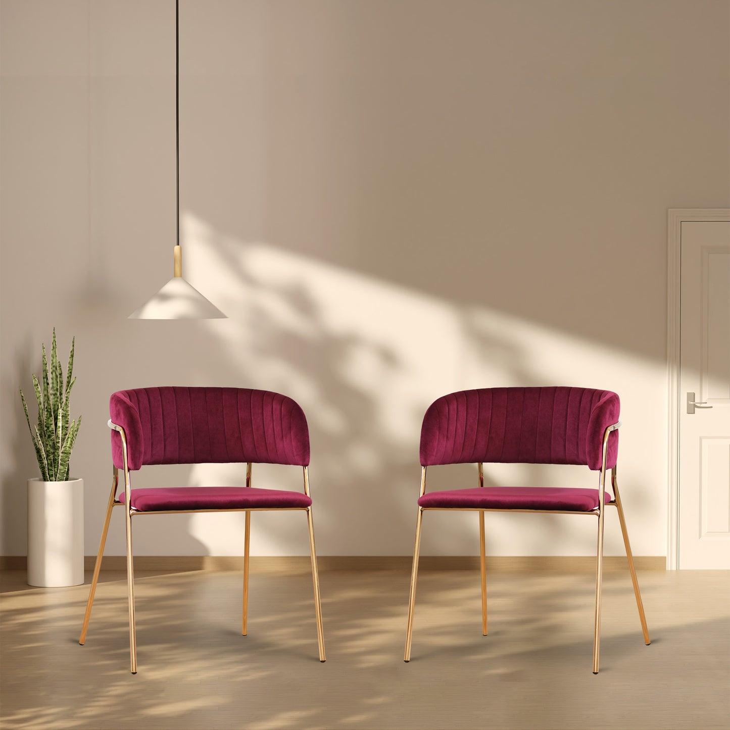Set 2 sedie velluto bordeaux con schienale avvolgente struttura oro - Vita
