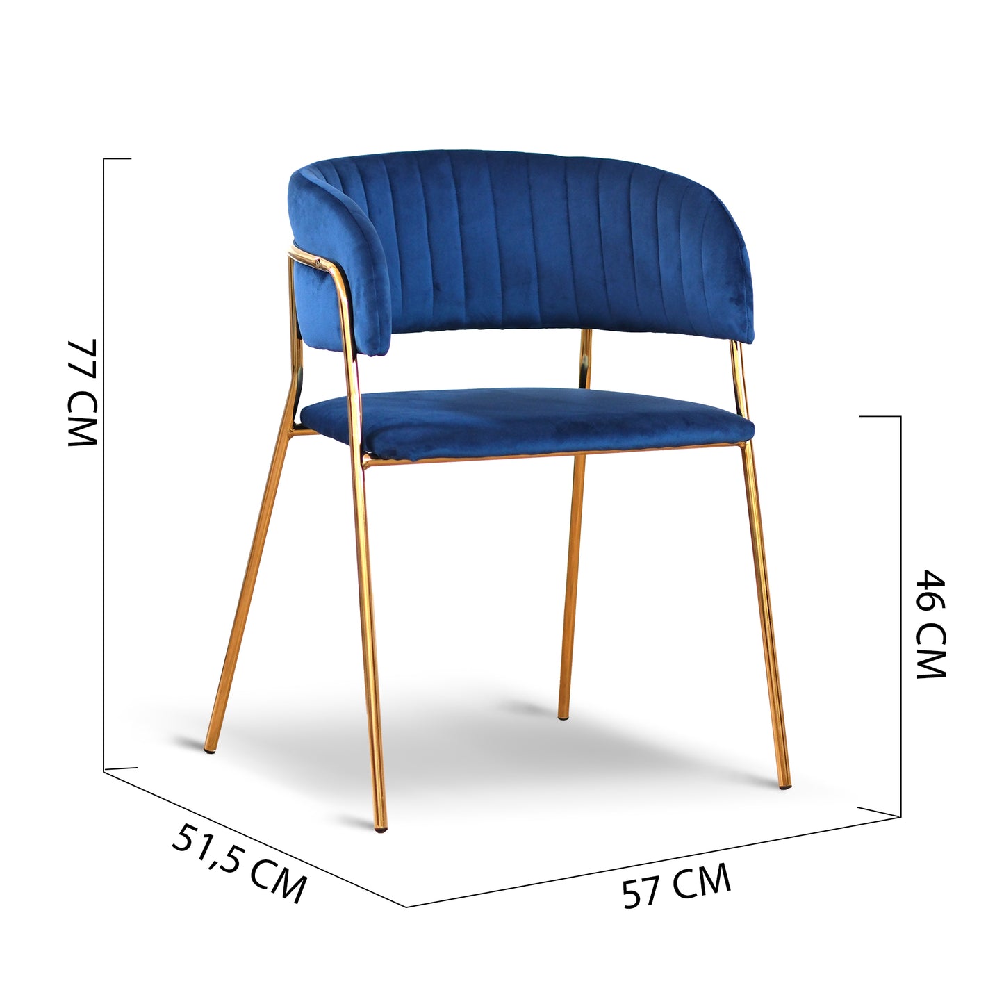 Lot de 2 chaises en velours bleu dossier enveloppant et structure dorée - Vita