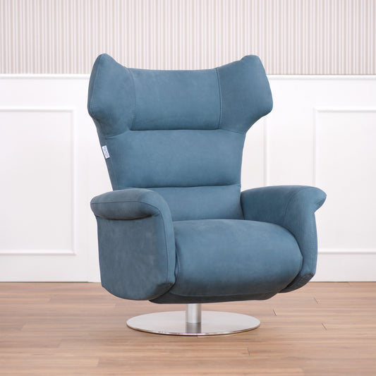 Poltrona relax elettrica girevole Vittoria pelle fiore manopesca blu navy