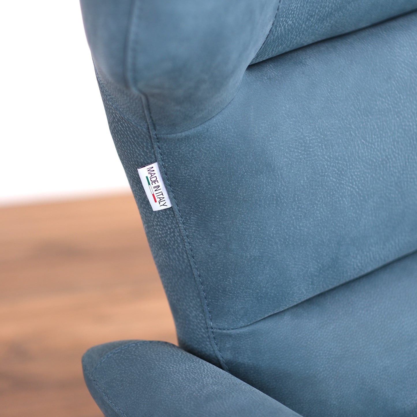Fauteuil de relaxation pivotant électrique Vittoria en cuir grainé pêche bleu marine