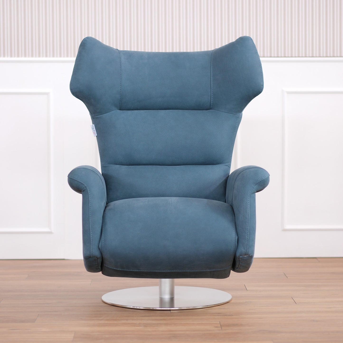Fauteuil de relaxation pivotant électrique Vittoria en cuir grainé pêche bleu marine