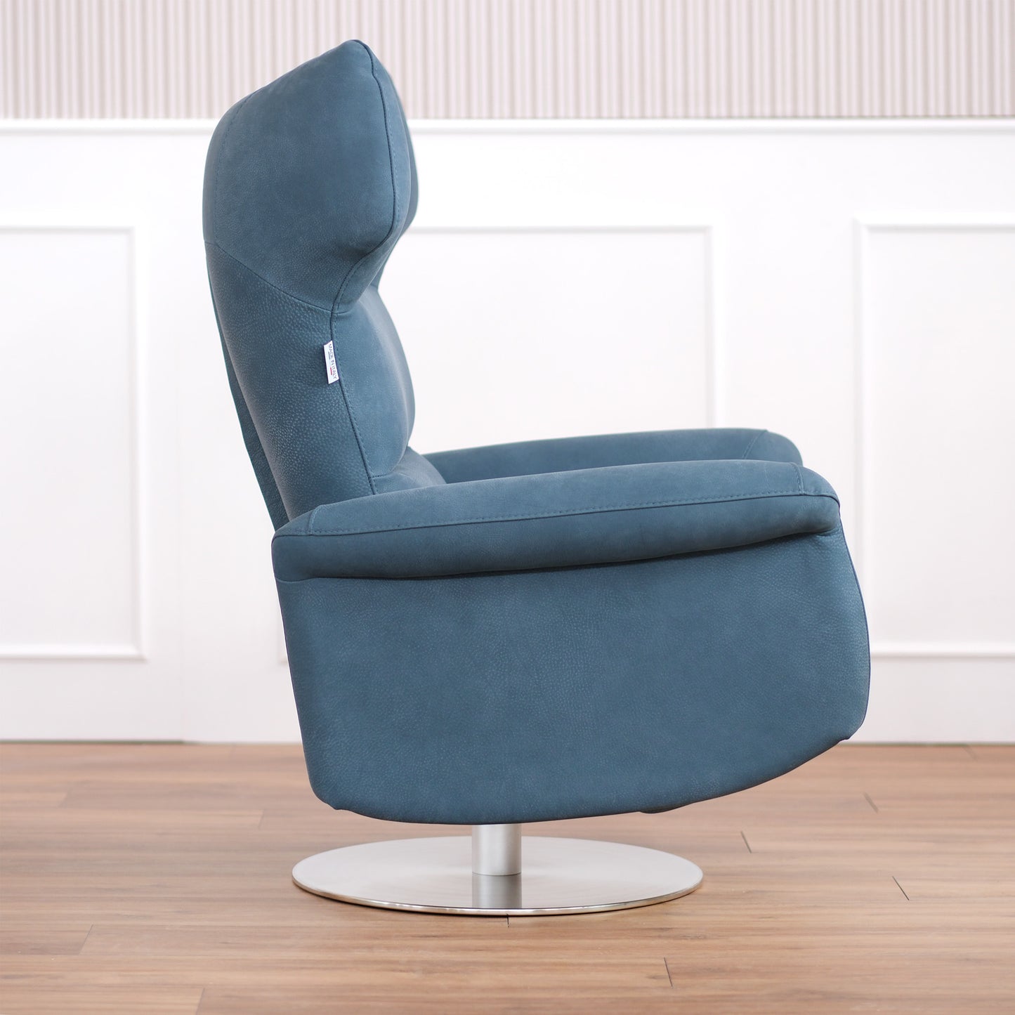 Fauteuil de relaxation pivotant électrique Vittoria en cuir grainé pêche bleu marine