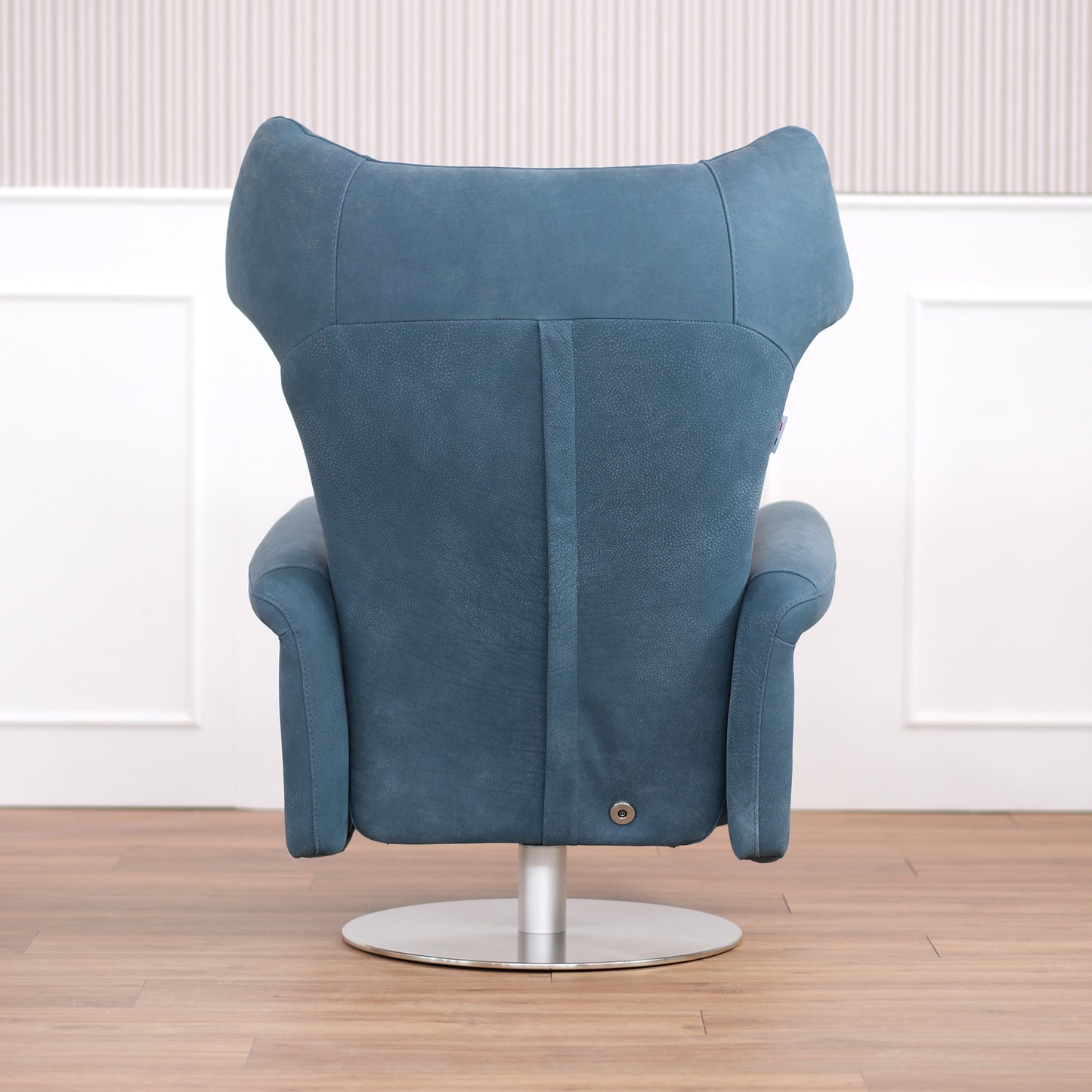 Fauteuil de relaxation pivotant électrique Vittoria en cuir grainé pêche bleu marine