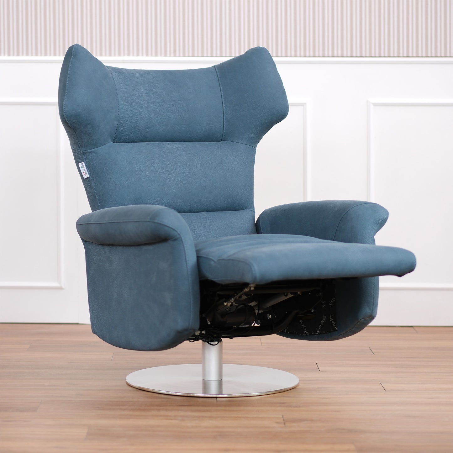 Fauteuil de relaxation pivotant électrique Vittoria en cuir grainé pêche bleu marine