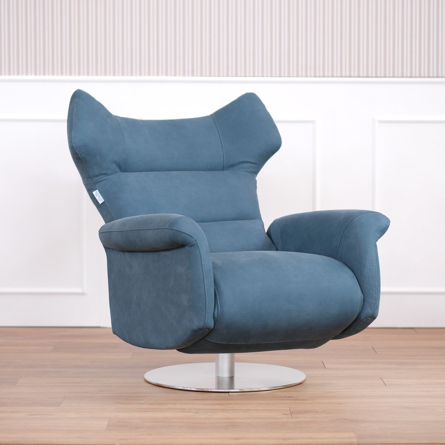 Fauteuil de relaxation pivotant électrique Vittoria en cuir grainé pêche bleu marine