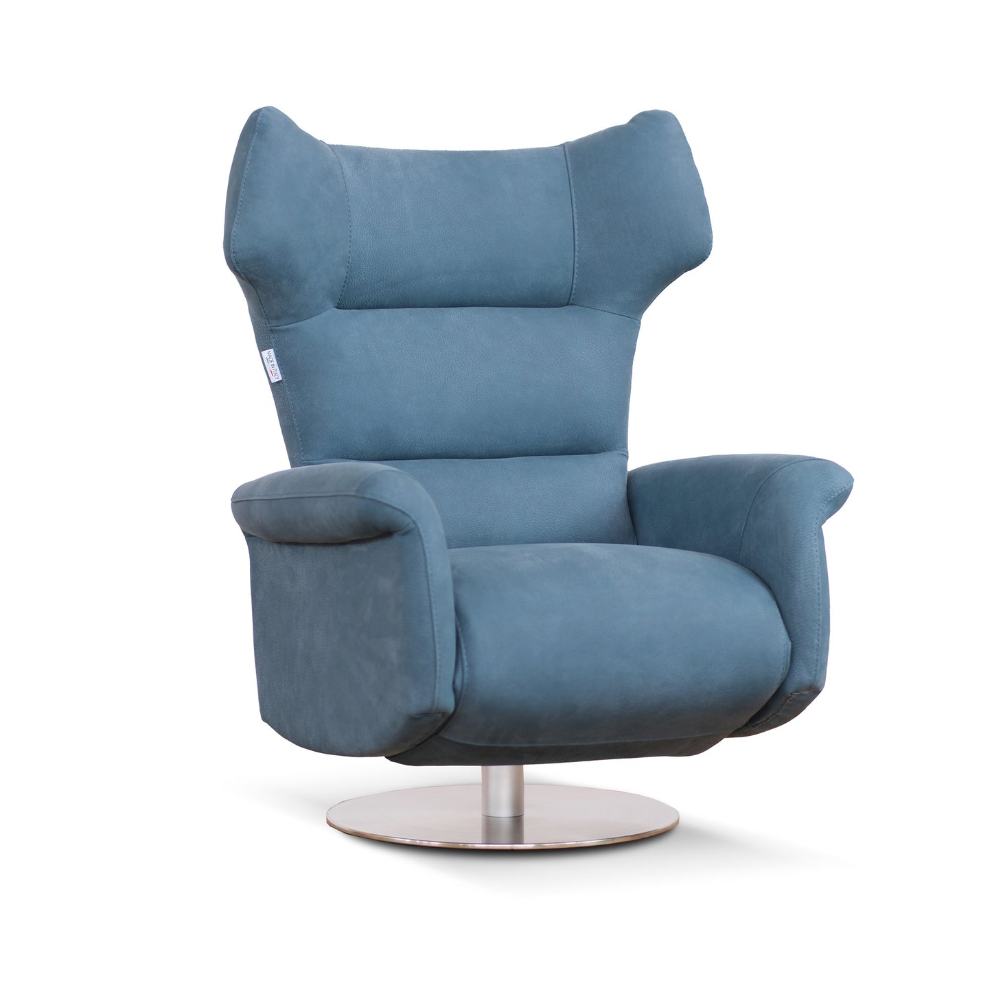Fauteuil de relaxation pivotant électrique Vittoria en cuir grainé pêche bleu marine