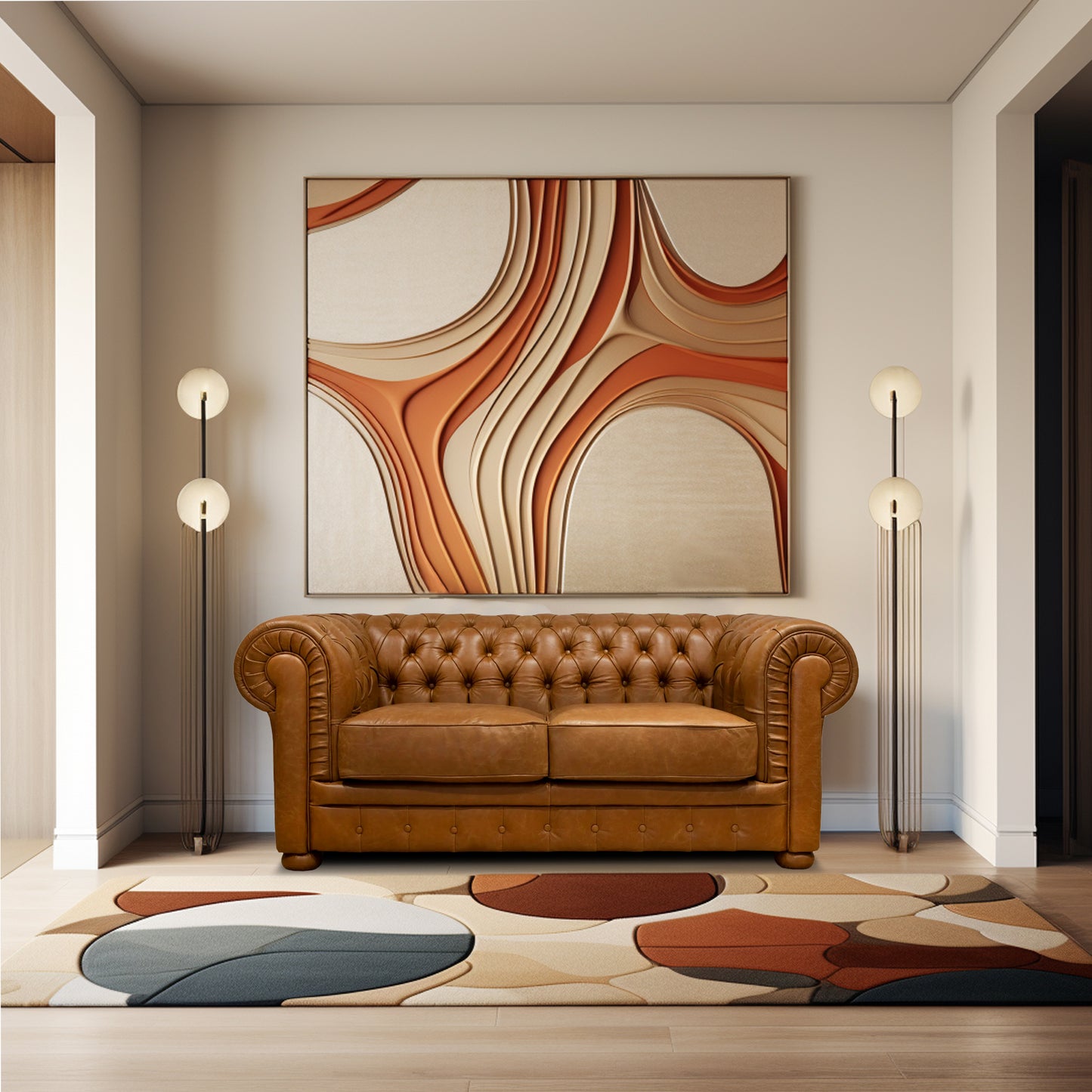 Canapé Chester en Cuir Fleur Cognac