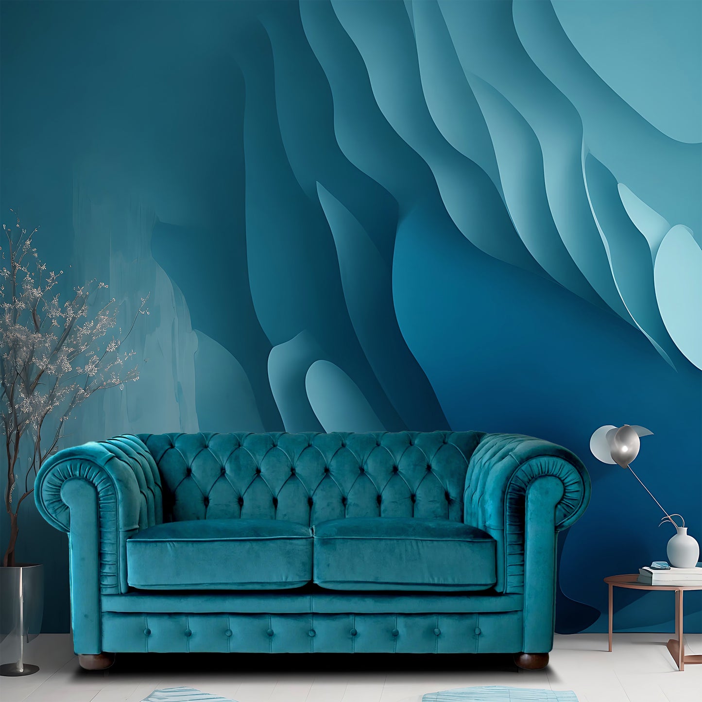 Divano Chester Velluto Blu Pavone