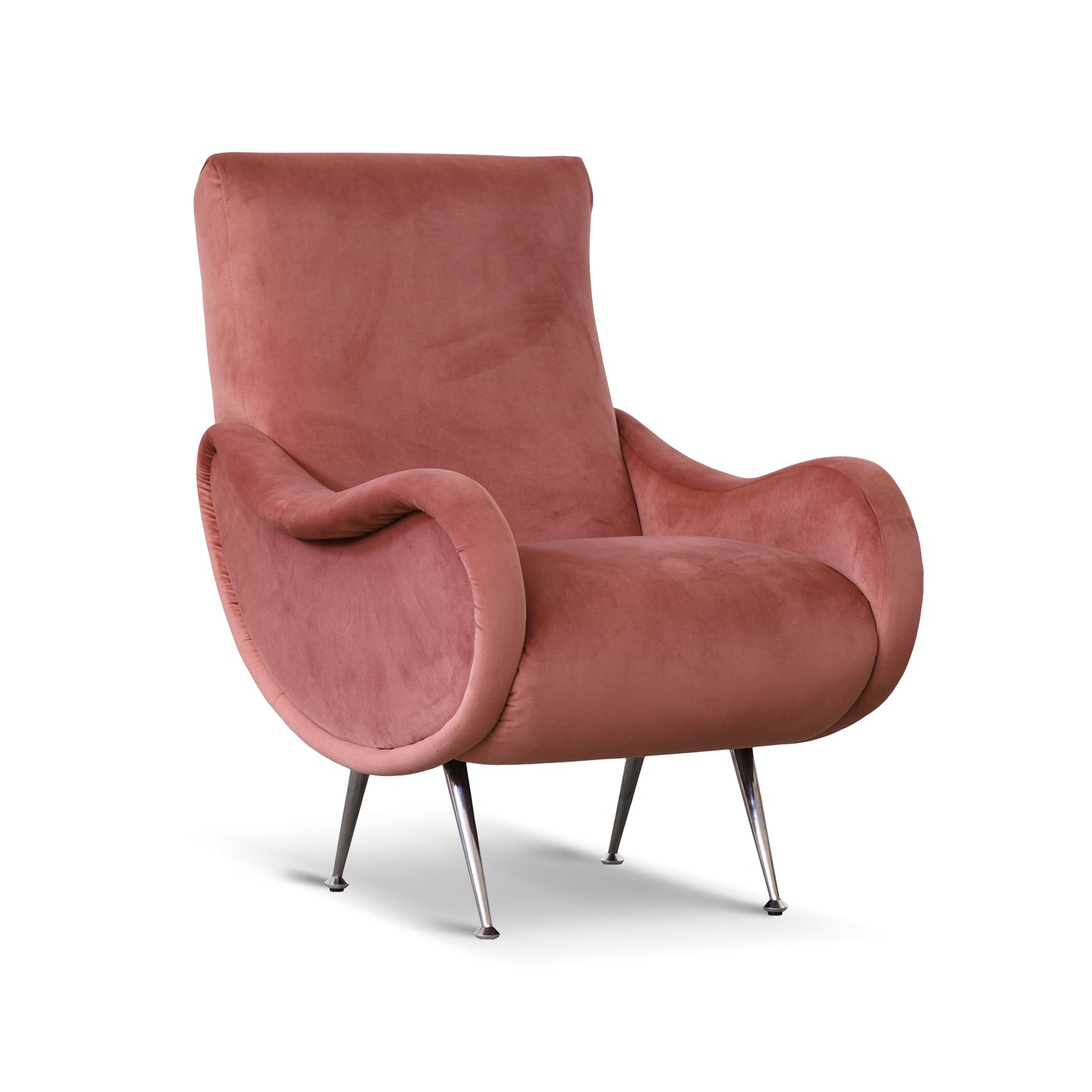 Fauteuil Miss en velours saumon avec piètement noir