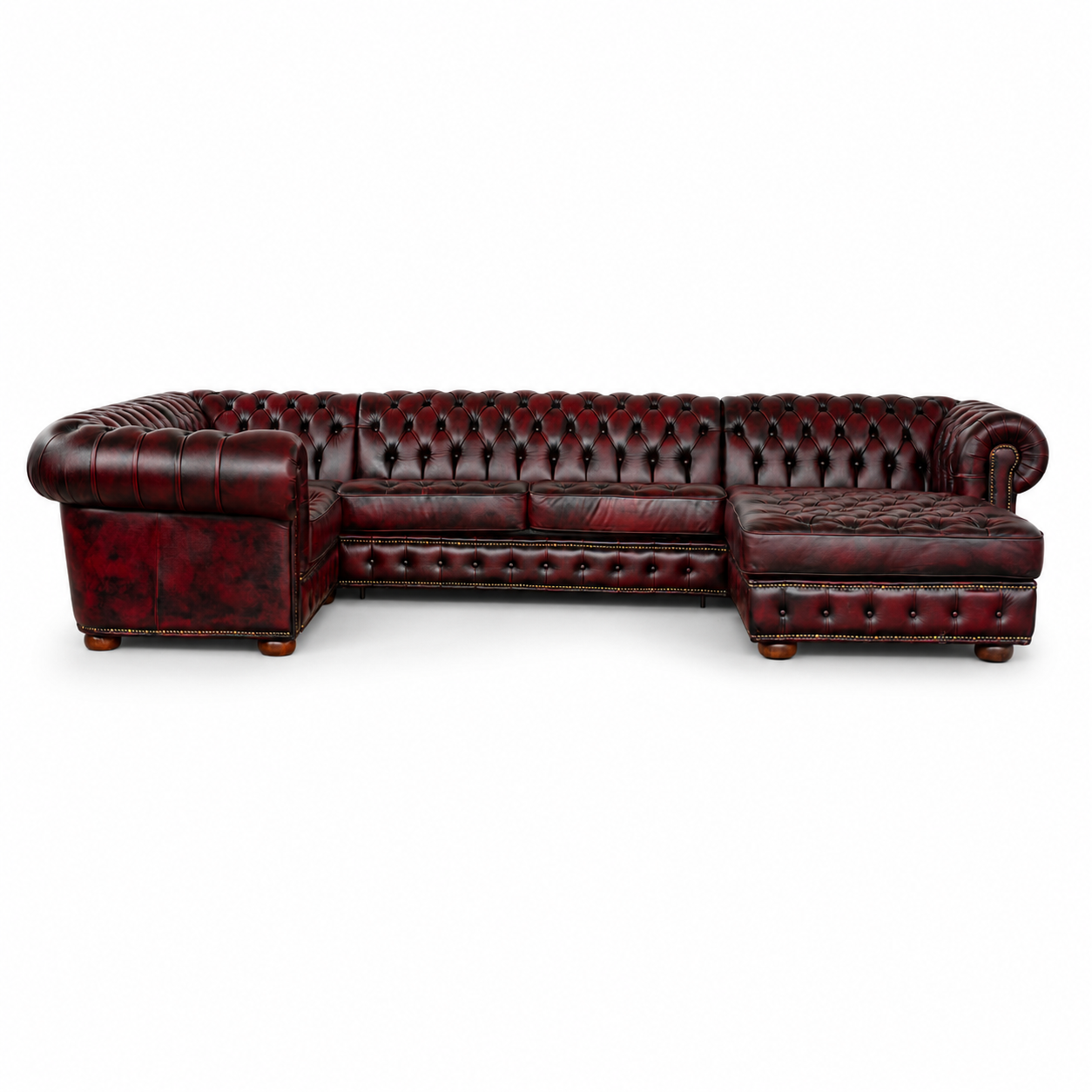 Canapé d'angle Chesterfield avec méridienne - Cuir pleine fleur premium - Design iconique