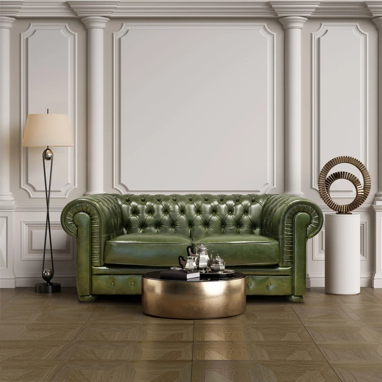 Divano Chester Pelle Fiore verde inglese
