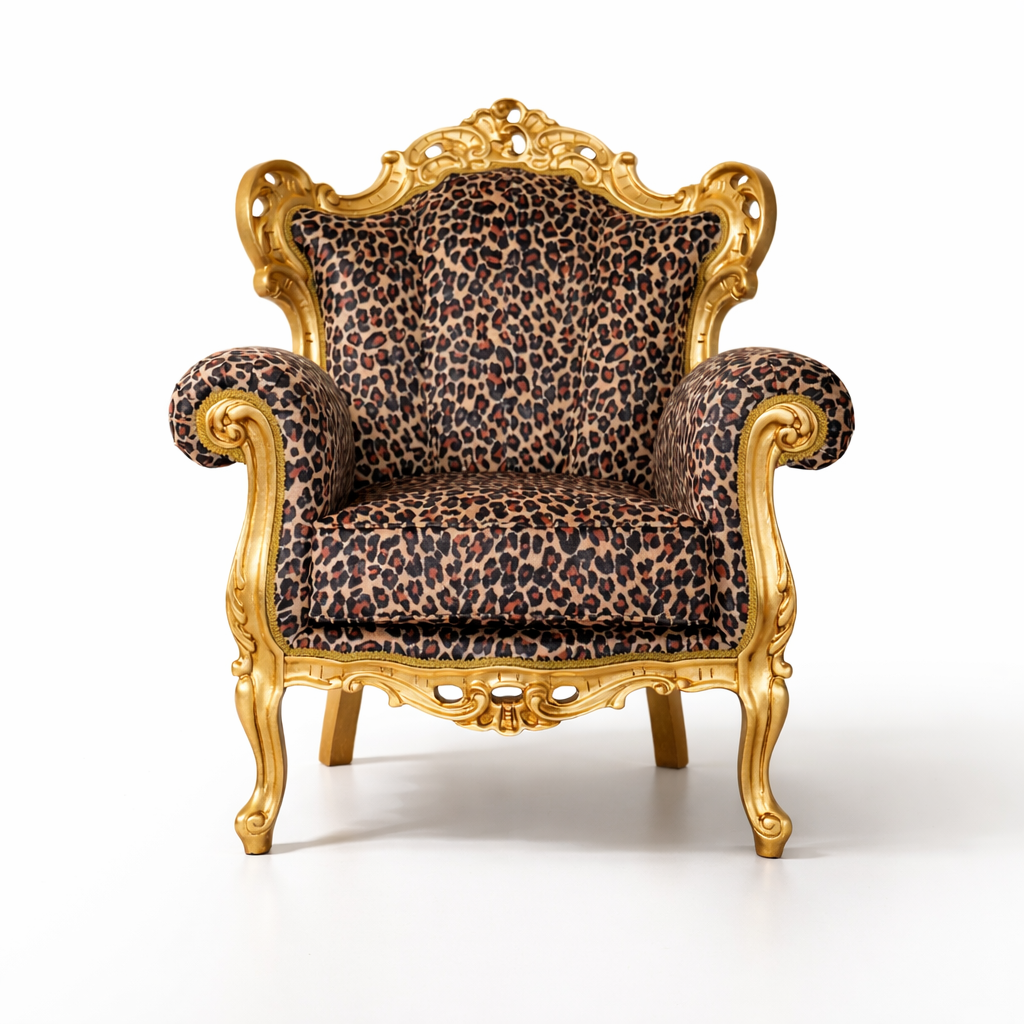 Poltrona Barocca Caterina - Foglia Oro, Tessuto e Velluto – Artigianato Italiano di Lusso