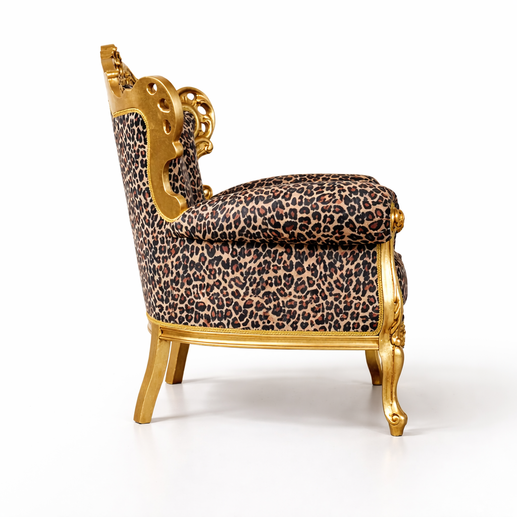 Poltrona Barocca Caterina - Foglia Oro, Tessuto e Velluto – Artigianato Italiano di Lusso