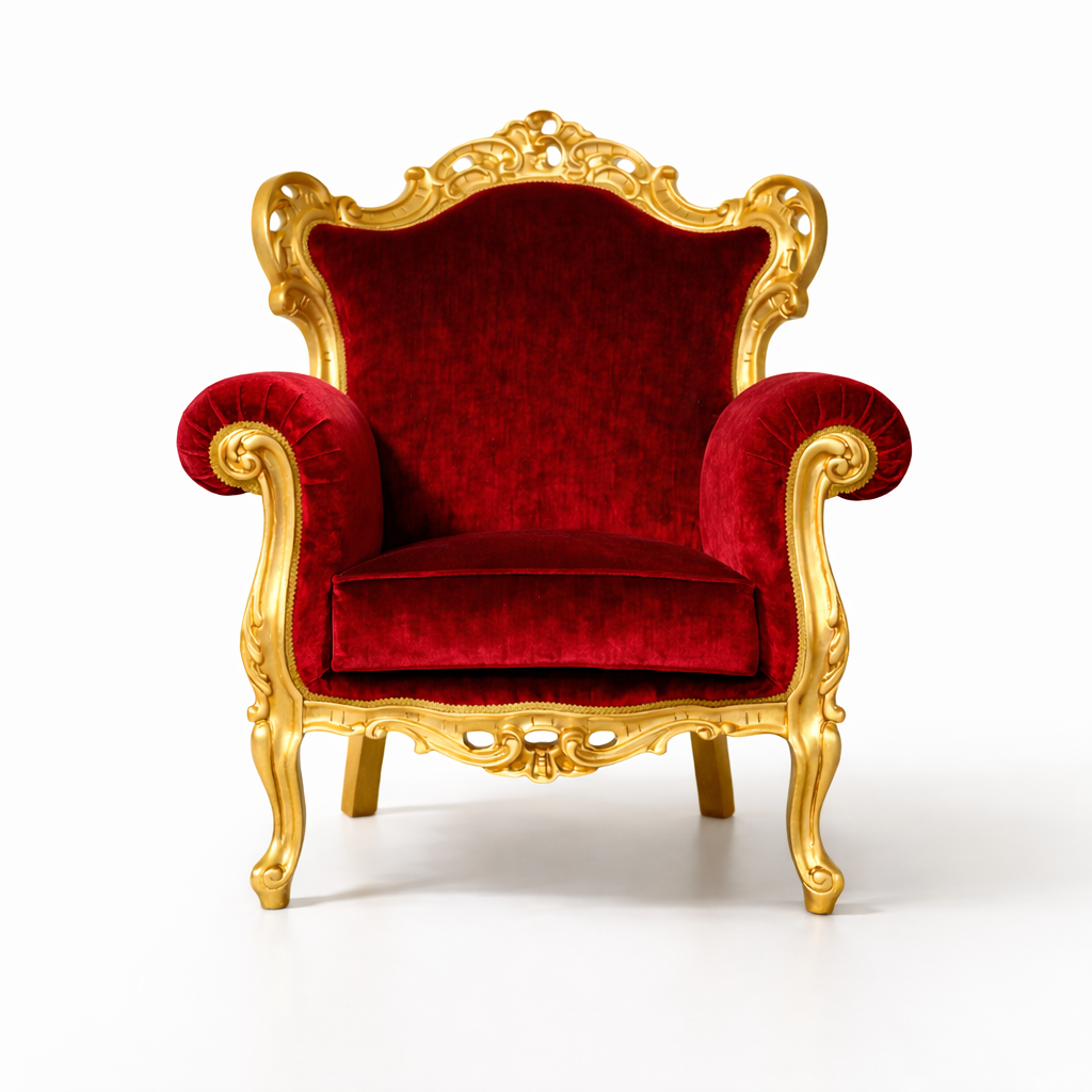 Poltrona Barocca Caterina - Foglia Oro, Tessuto e Velluto – Artigianato Italiano di Lusso