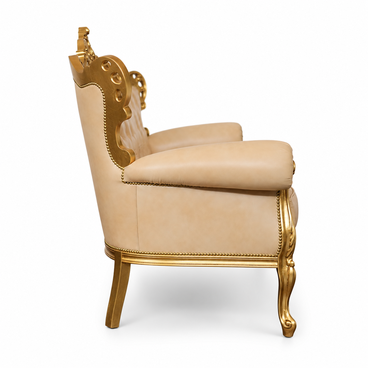 Divano 3 posti Barocco Caterina - Foglia Oro, Pelle Primo Fiore Premium – Artigianato Italiano di Lusso (Copia)