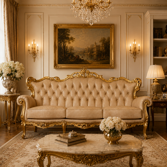 Fauteuil Baroque Caterina - Feuille d'Or, Tissu et Velours – Artisanat Italien de Luxe