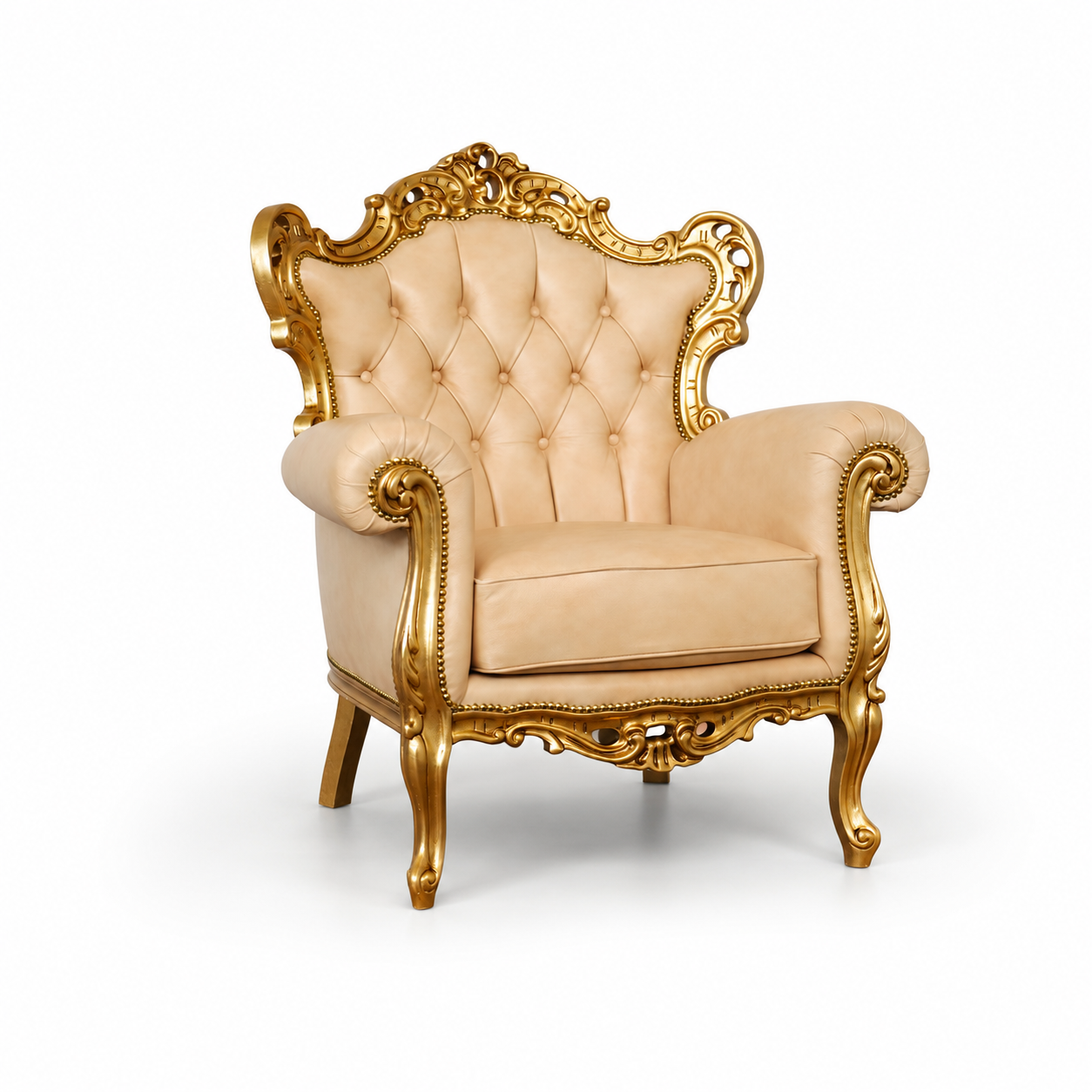 Barock Sessel Caterina - Blattgold, Stoff und Samt – Italienisches Luxushandwerk