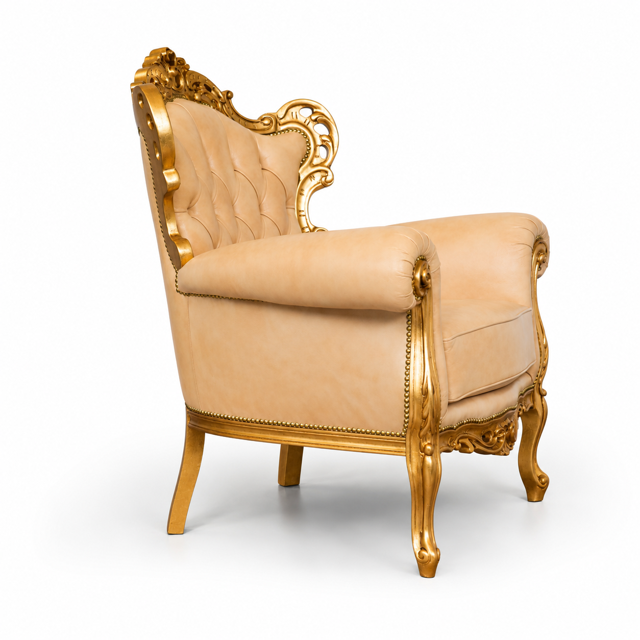 Barock Sessel Caterina - Blattgold, Stoff und Samt – Italienisches Luxushandwerk