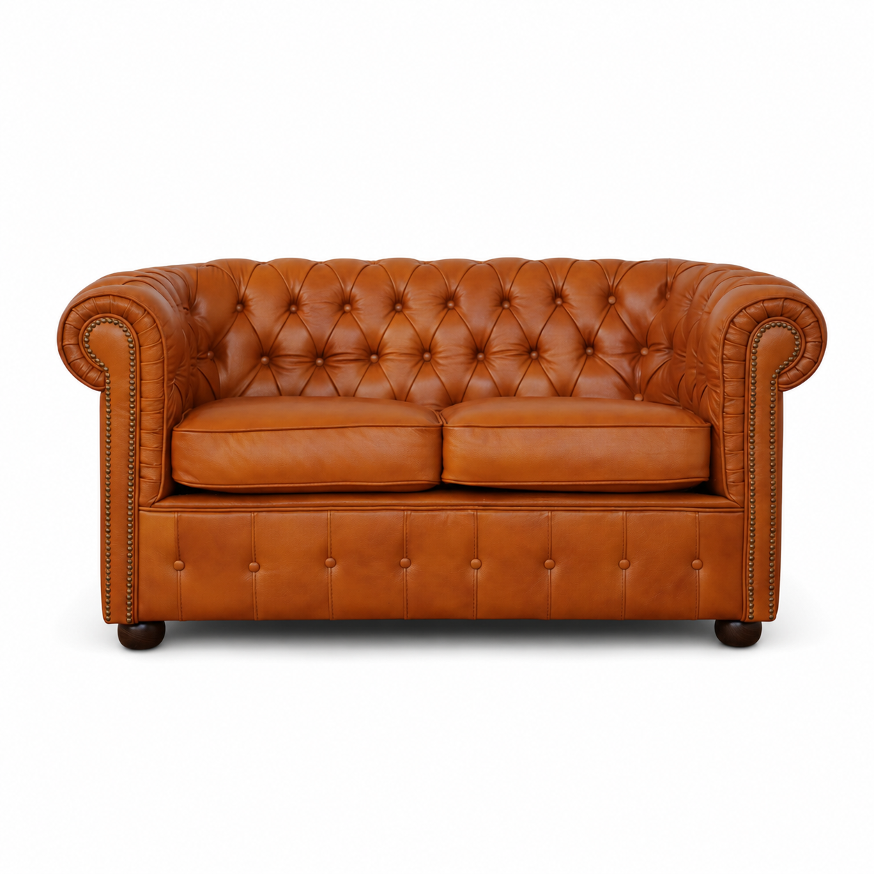 Divano 2 Posti Chesterfield Medium Pelle Primo Fiore Whisky Buckingham - Design Iconico