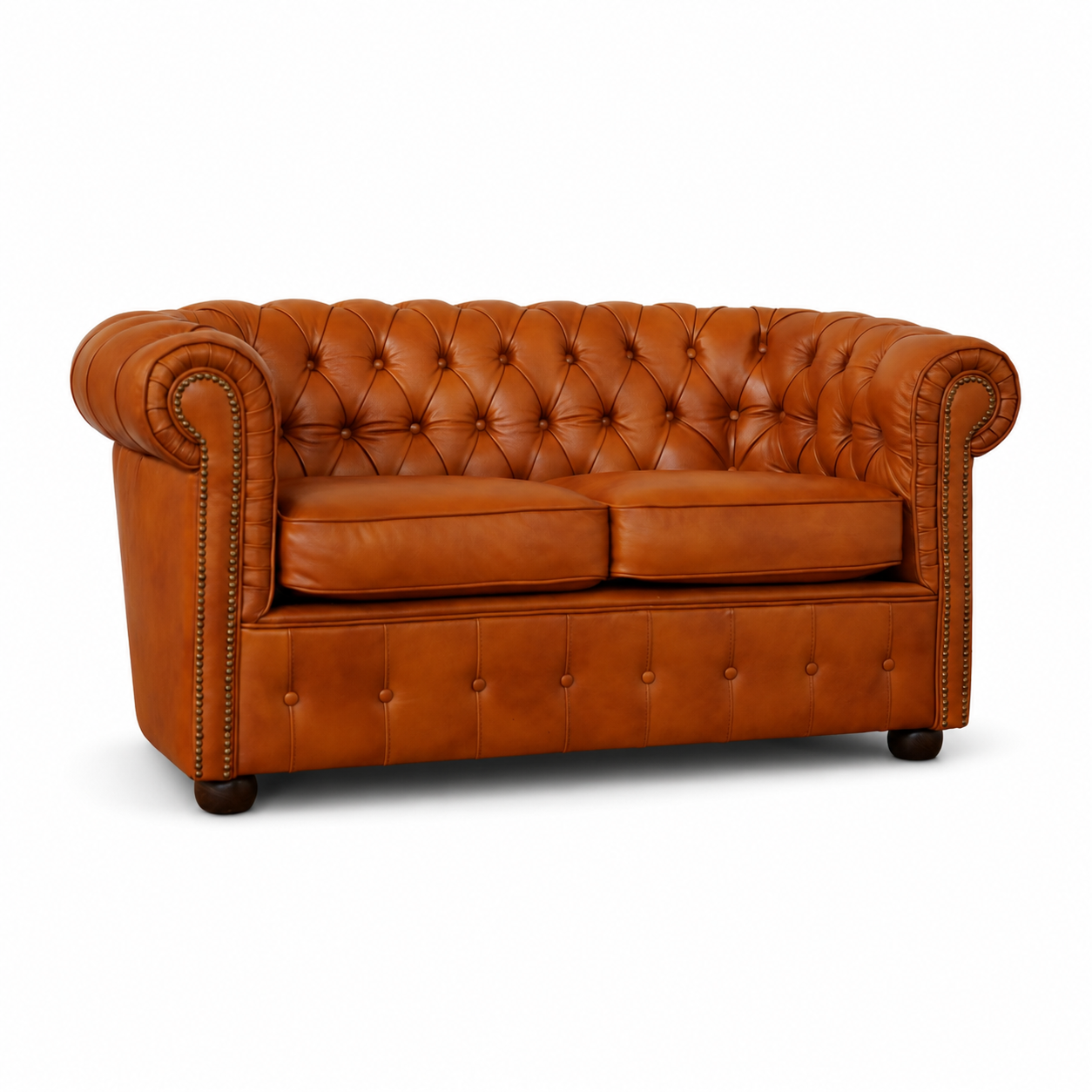 Divano 2 Posti Chesterfield Medium Pelle Primo Fiore Whisky Buckingham - Design Iconico