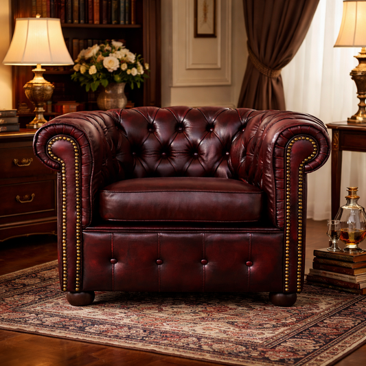 Poltrona Chesterfield Medium Pelle Primo Fiore Premium - Design Iconico