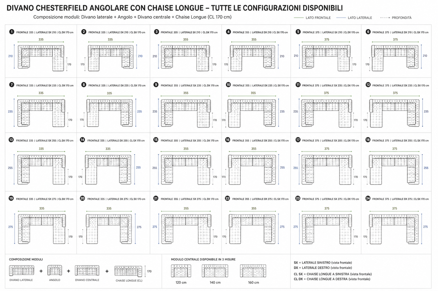 Canapé d'angle Chesterfield avec méridienne - Cuir pleine fleur premium - Design iconique