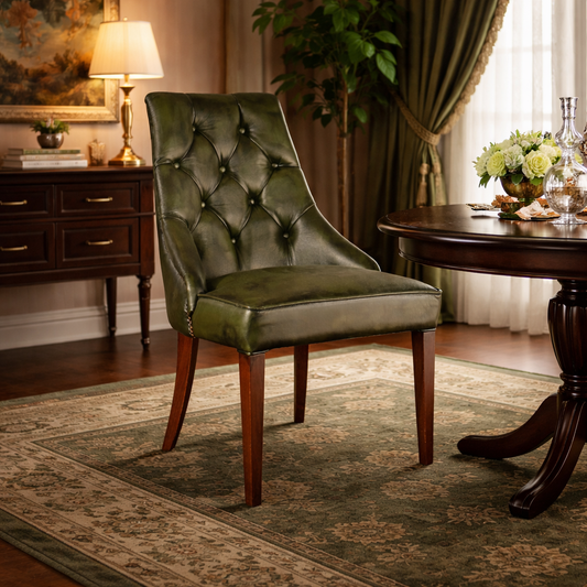 Sedia Chesterfield Casadei Pelle Primo Fiore - Gambe Legno di Faggio Massello