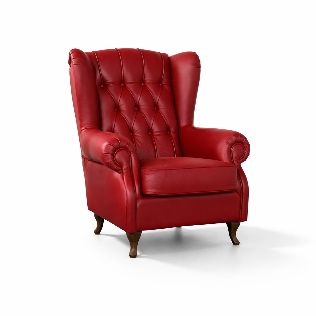 Fauteuil Chester Bergère Regina cuir fleur vert style old America fini à la main 
