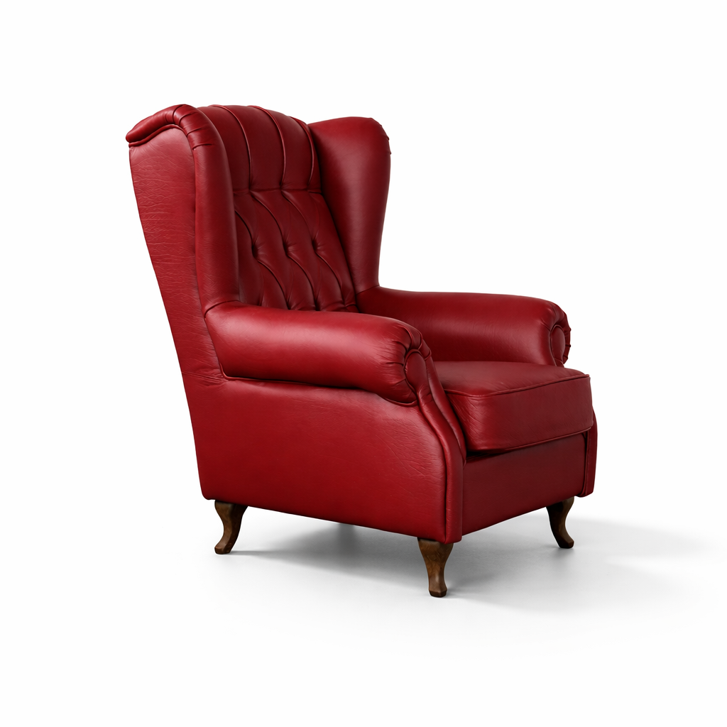 Fauteuil Chester Bergère Regina cuir fleur vert style old America fini à la main 