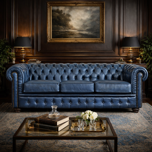 Canapé Chesterfield en cuir pleine fleur de qualité supérieure – Finitions emblématiques et raffinées
