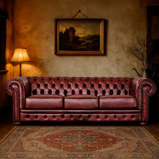 Canapé Chesterfield en cuir pleine fleur de qualité supérieure – Finitions emblématiques et raffinées