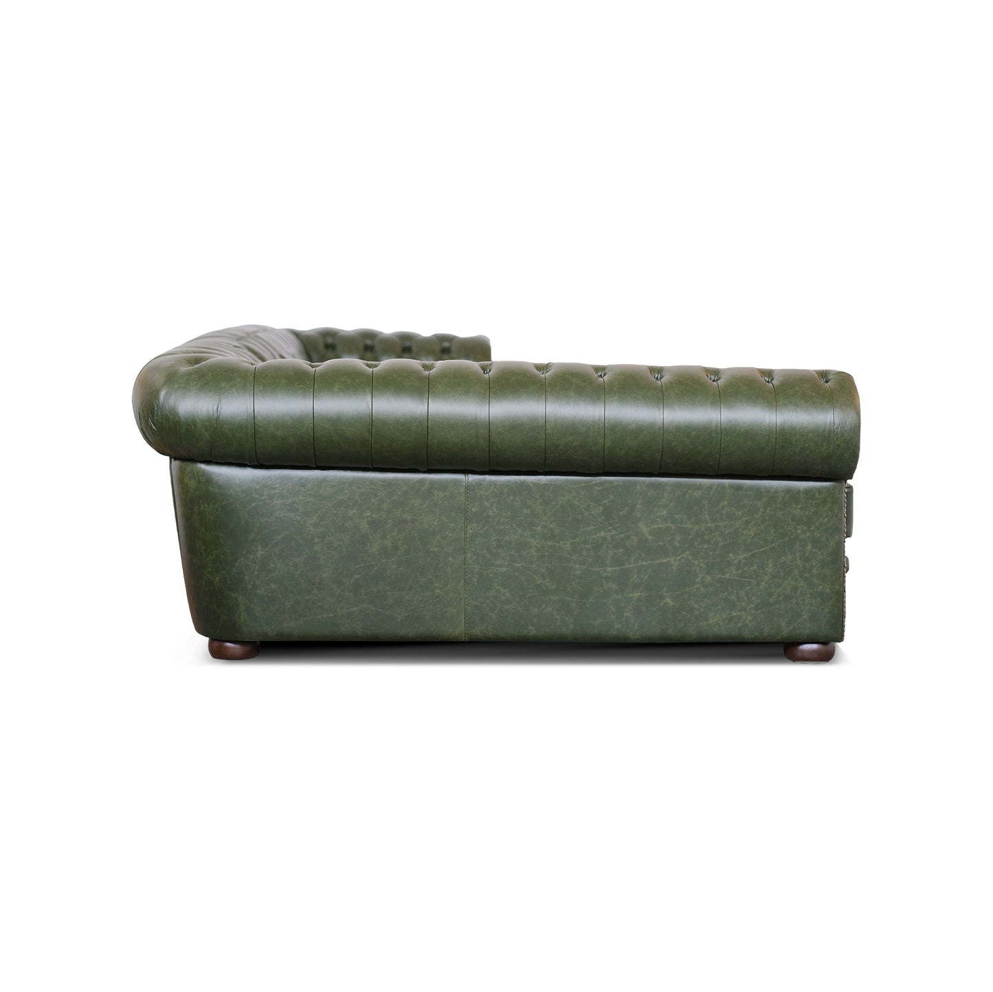 Divano Chesterfield angolare in pelle primo fiore verde inglese borchie anticate