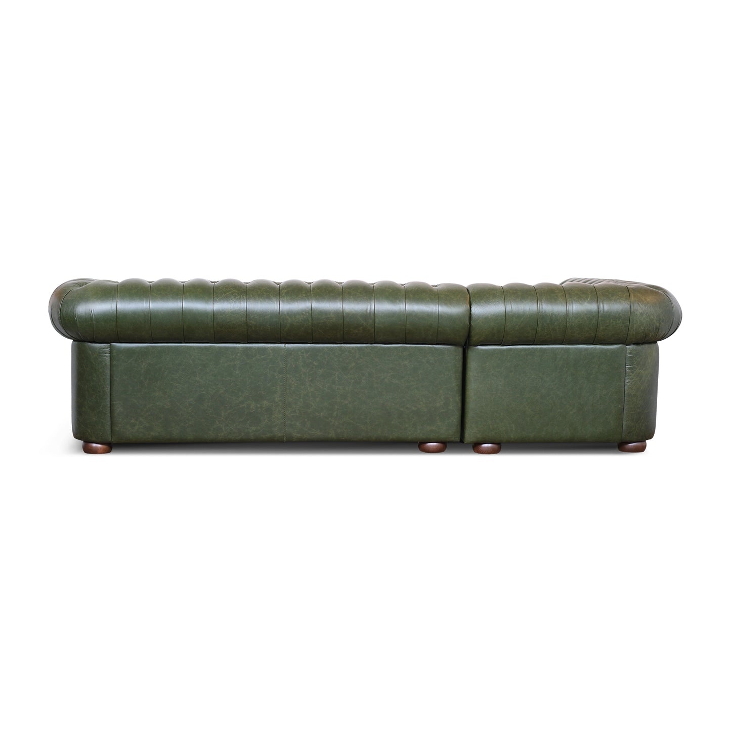 Divano Chesterfield angolare in pelle primo fiore verde inglese borchie anticate