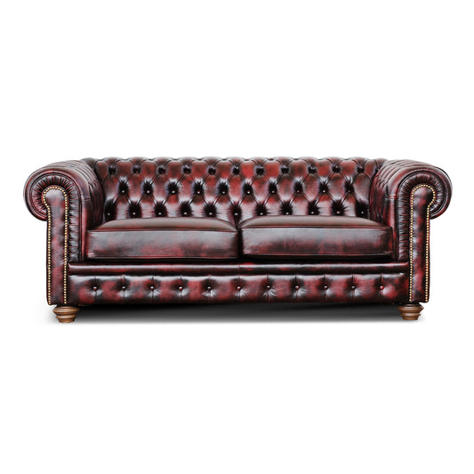 Divano Chester pelle fiore bordeaux stile old America rifinita a mano