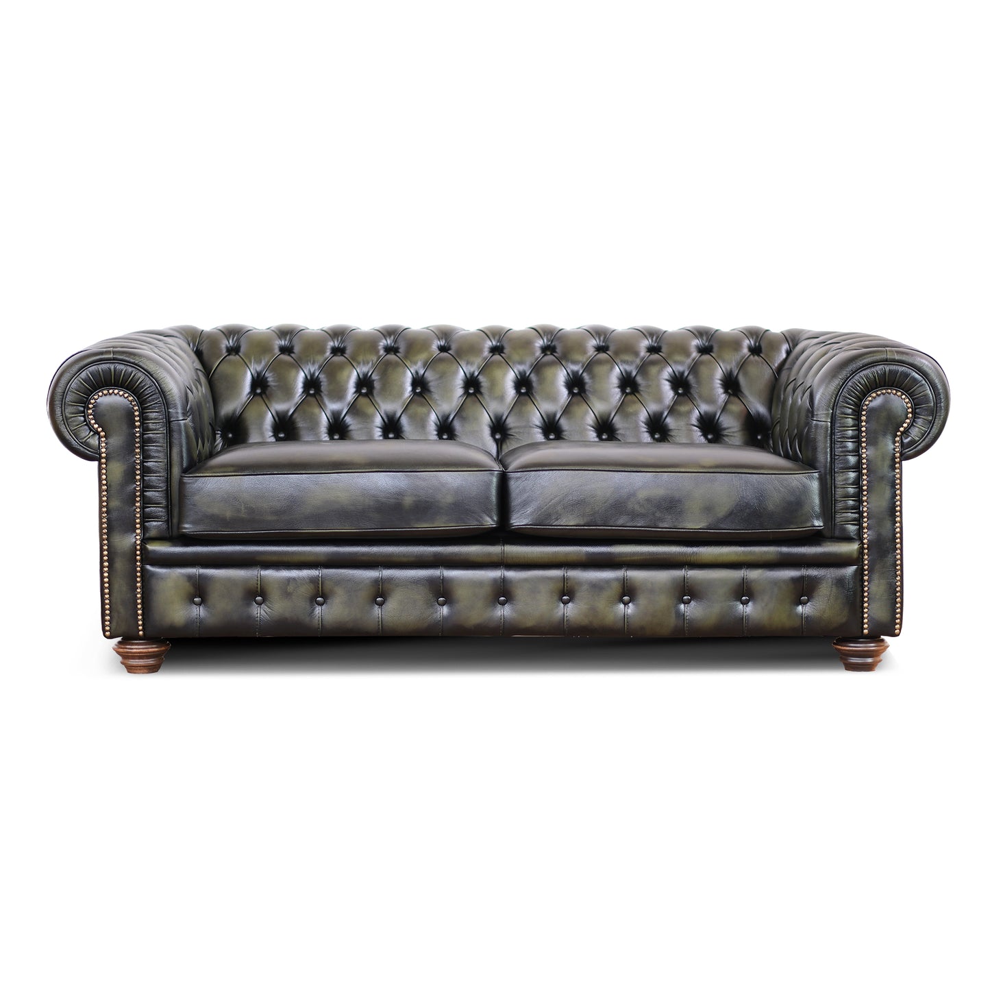 Divano Chester pelle fiore verde stile old America rifinita a mano