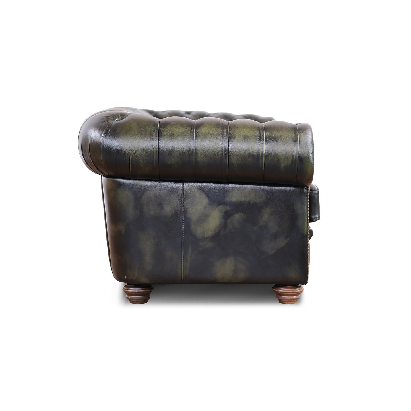 Divano Chester pelle fiore verde stile old America rifinita a mano