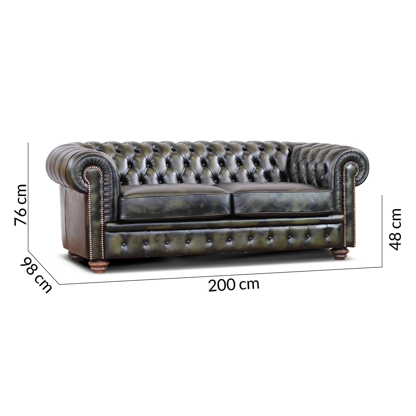 Divano Chester pelle fiore verde stile old America rifinita a mano
