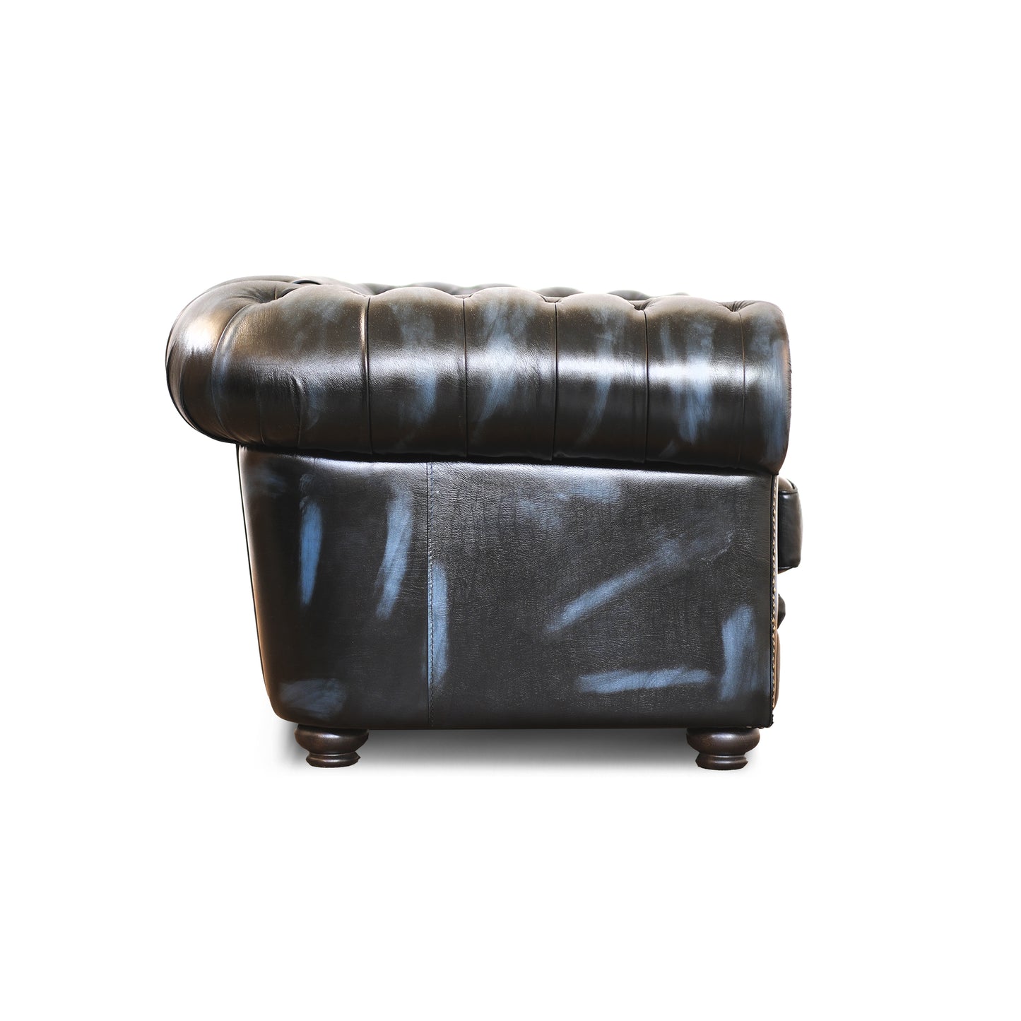 Canapé Chester en cuir pleine fleur bordeaux, style old America, finition main 