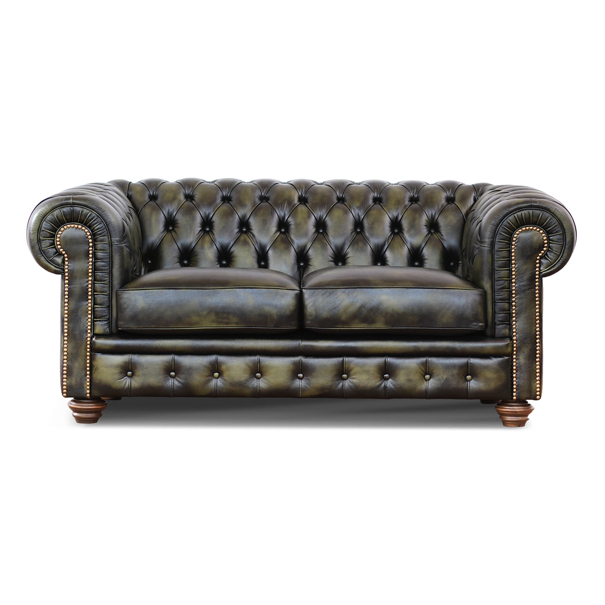 Chester Sofa grünes Narbenleder im alten amerikanischen Stil handgefer – Altavilla