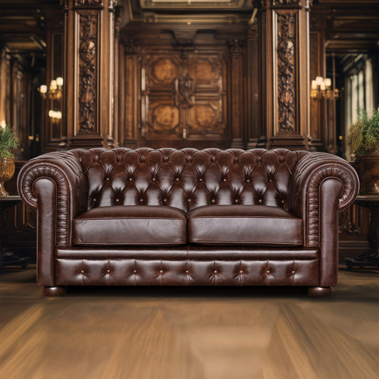 Canapé Chester en cuir pleine fleur marron foncé 