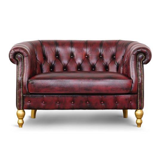 Divano Chesterino in pelle fiore bordeaux stile old America rifinita a mano