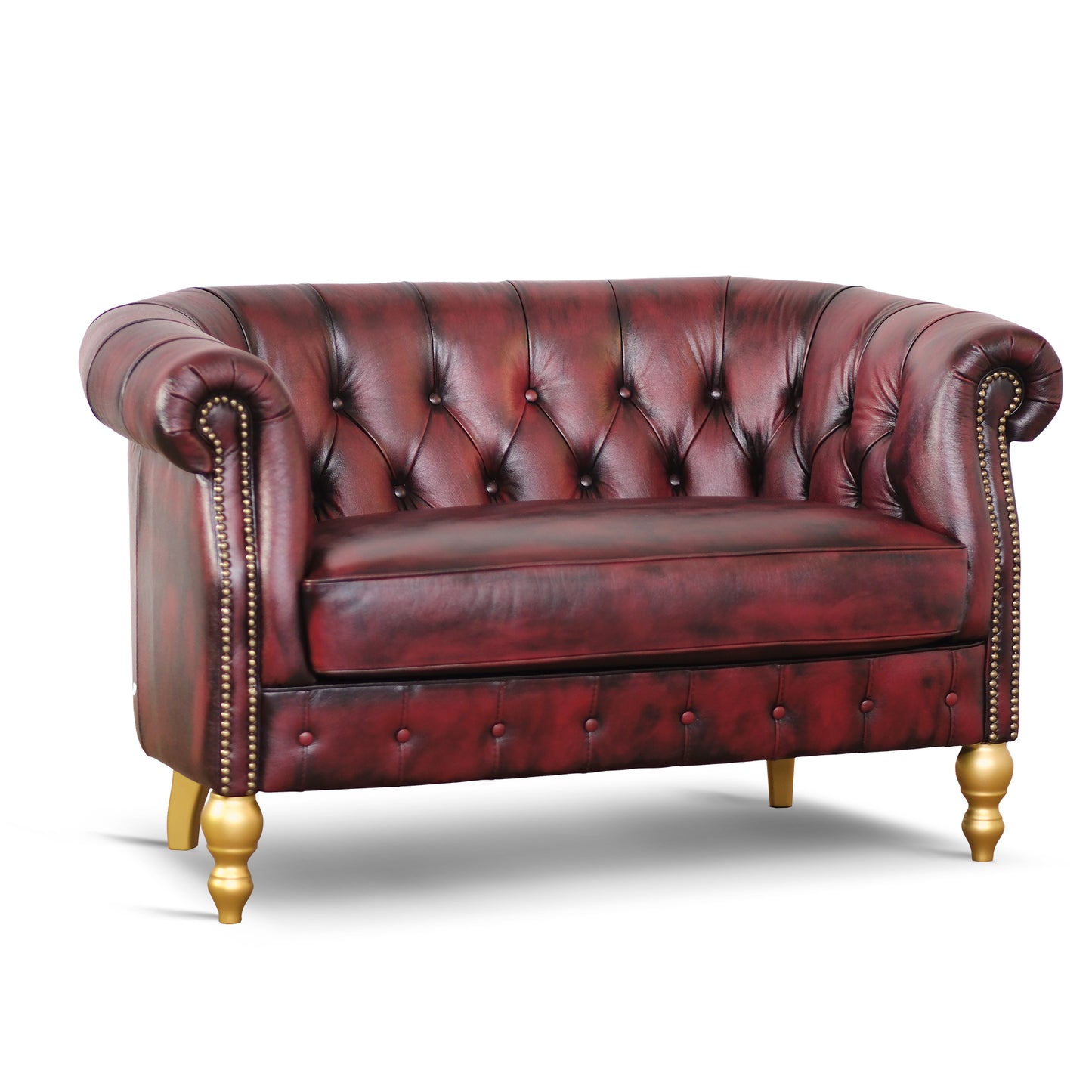 Divano Chesterino in pelle fiore bordeaux stile old America rifinita a mano